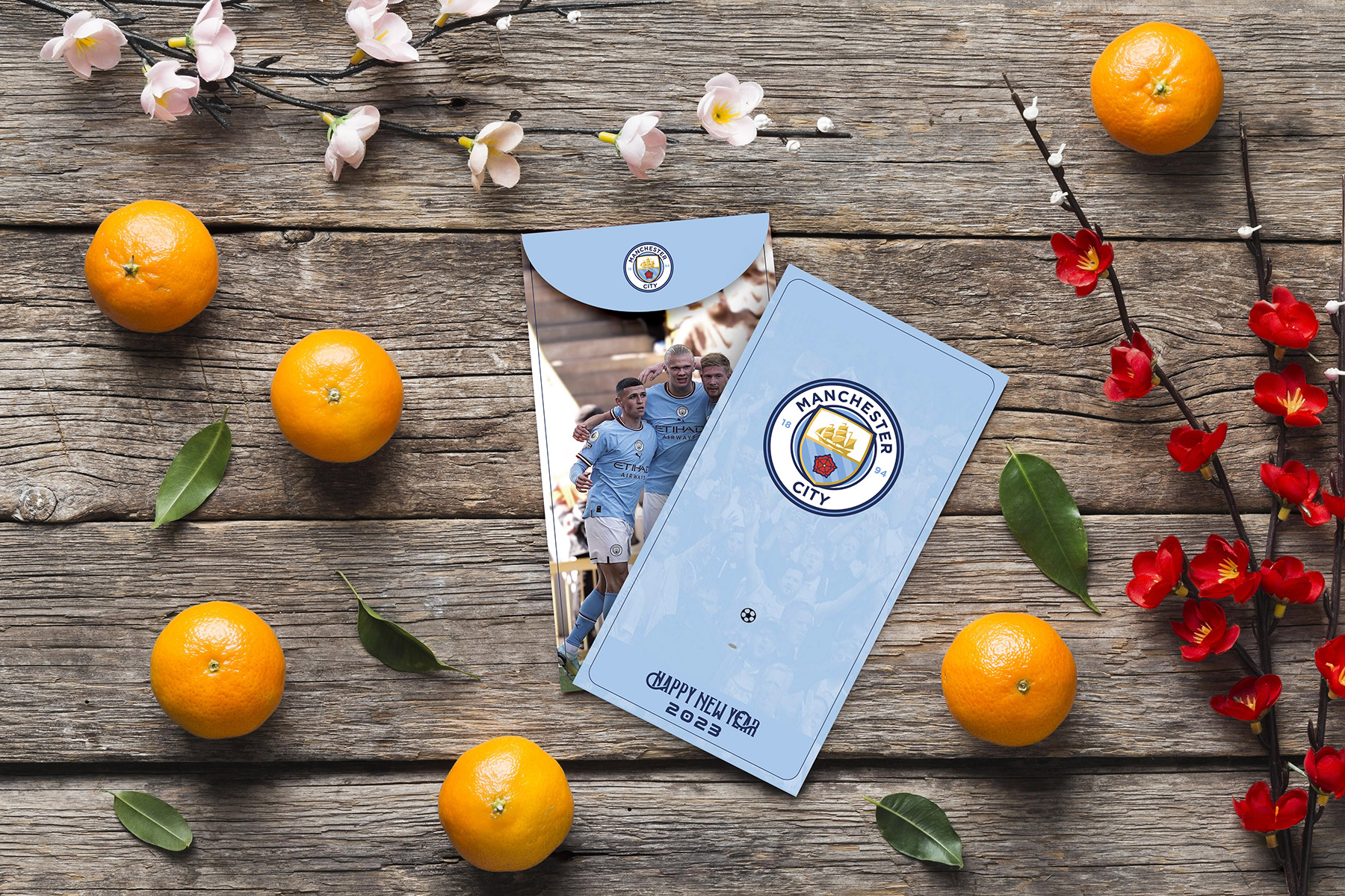 Bộ 10 Bao Lì Xì Năm Mới 2023 Quý Mão kích cỡ 8x16cm – Dành cho fan Manchester City và Erling Haaland