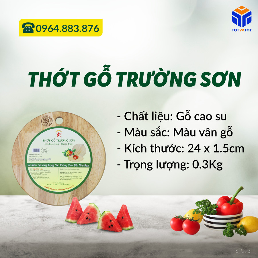 Thớt gỗ cao su Trường Sơn size 24cm