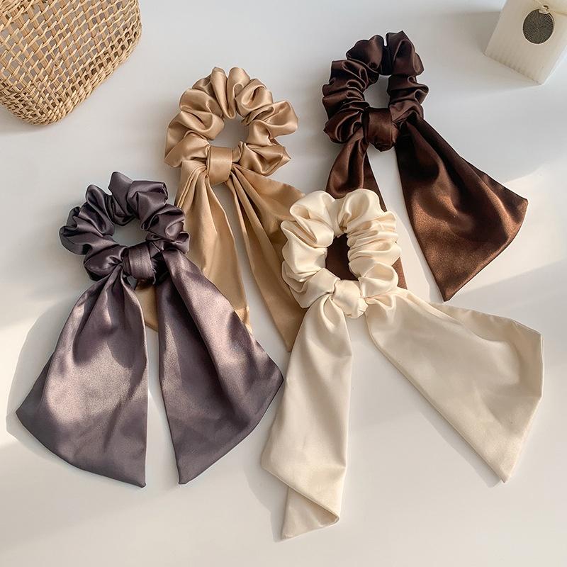 Dây cột tóc scrunchies phối dải lụa dài sang trọng, cột tóc scrunchies phối dải lụa nhiều màu