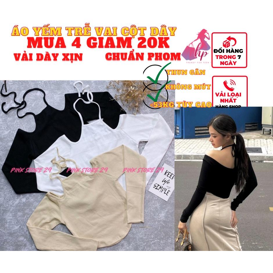 áo croptop cổ yếm cột dây nữ ôm body tay dài kiểu hàn quốc A121