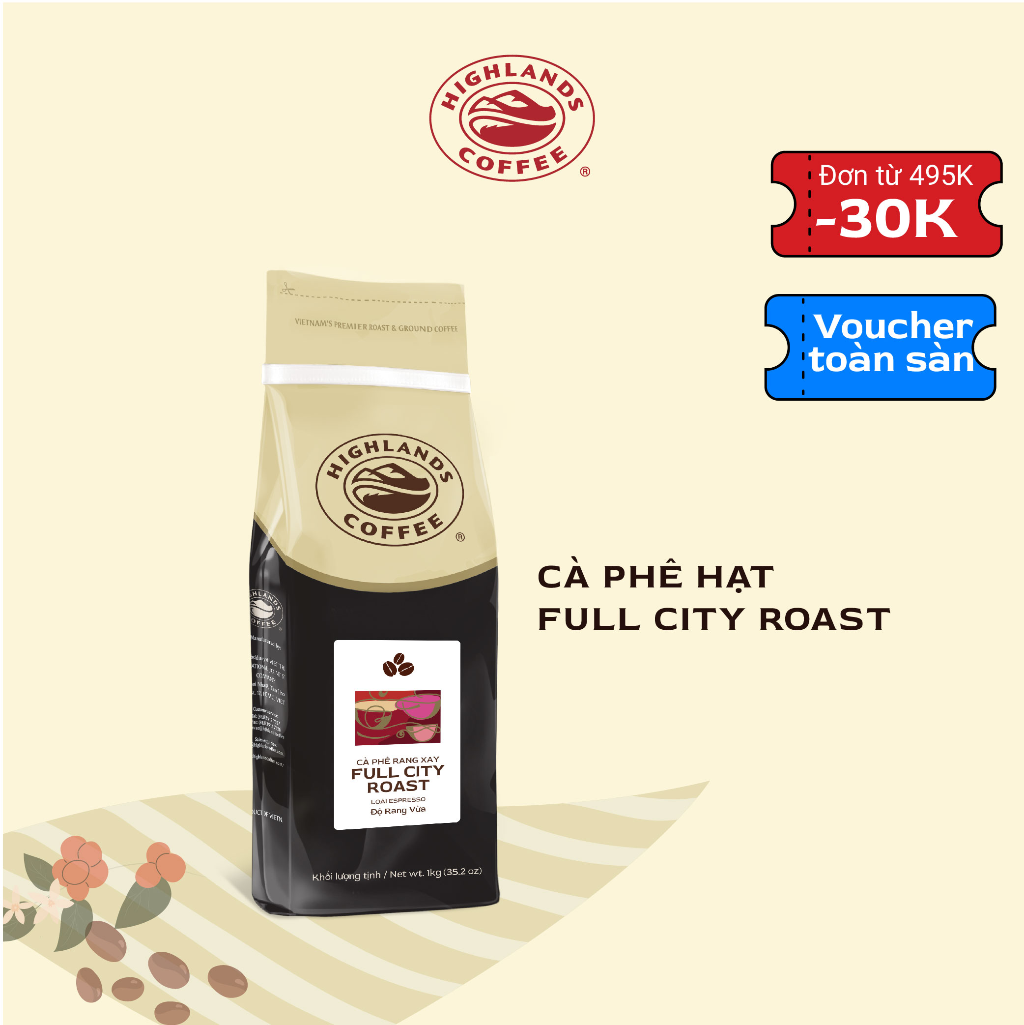 Cà Phê Hạt Full City Highlands Coffee (1kg)