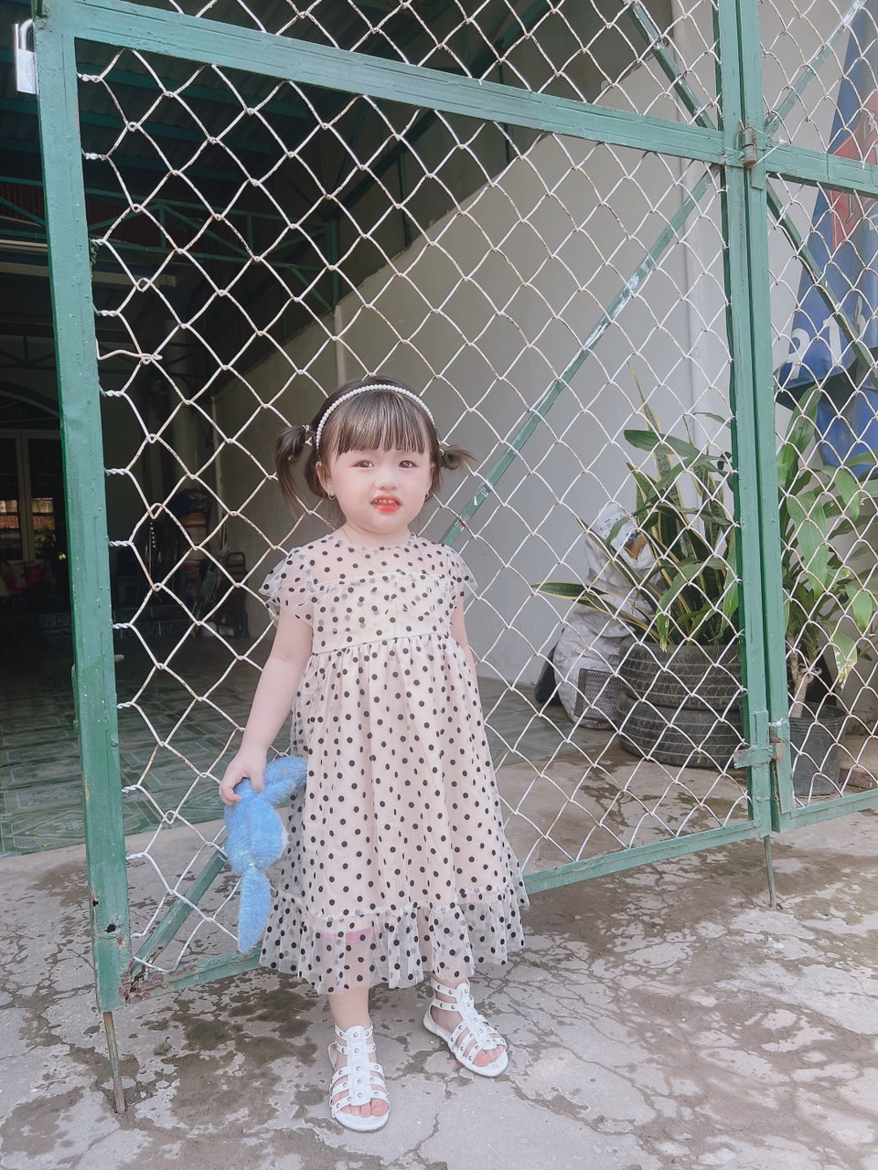 Váy Lưới Bi Nhung Bé Gái 4 Đến 30kg Chất Lụa Phối Lưới Nhung Bi