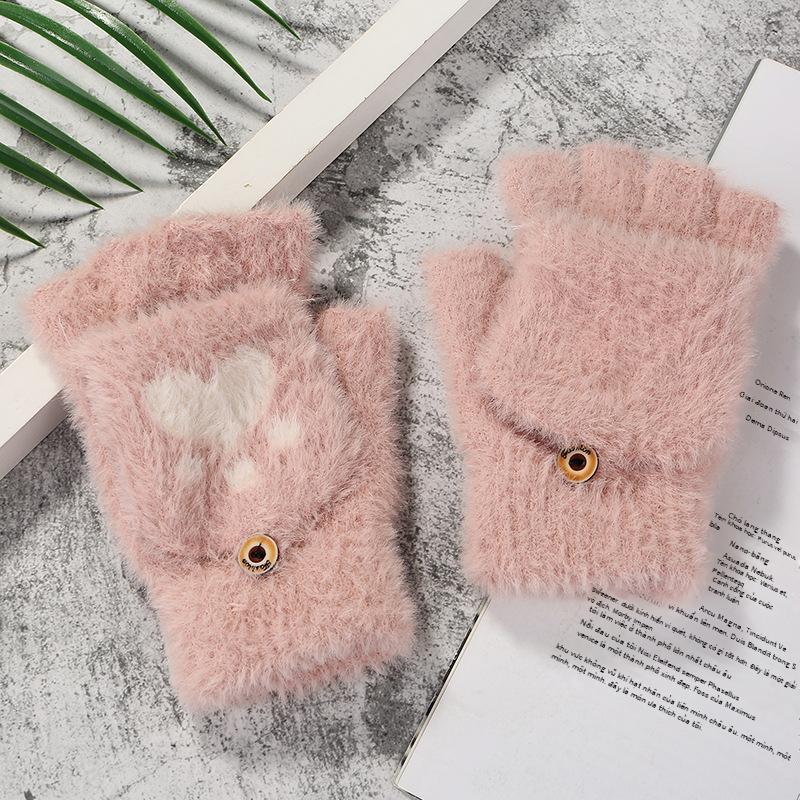 Giá thấp nhất mùa thu và mùa đông mới móng vuốt mèo tình yêu găng tay sinh viên ấm áp toàn tay găng tay dệt kim trò chơi găng tay màn hình cảm ứng