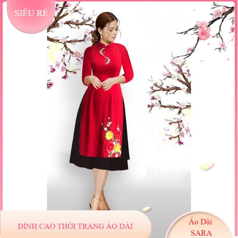 SET ÁO DÀI CÁCH TÂN ĐỎ KẾT HOA VẢI