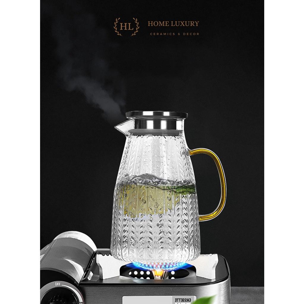 BÌNH  LY THỦY TINH CHỊU NHIỆT BOROSILICATE SIÊU BỀN SIÊU NHẸ CAO CẤP KHÔNG Ố MÀU HỌA TIẾT DẬP NỔI VÂN LÁ