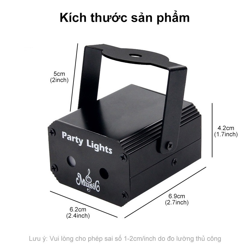 Đèn Laser 2 Tia Laze Cảm Biến Theo Nhạc - Đèn Chiếu Laser Mini, Đèn Disco Thích Hợp Chơi Karaoke, Bay Phòng, DJ...