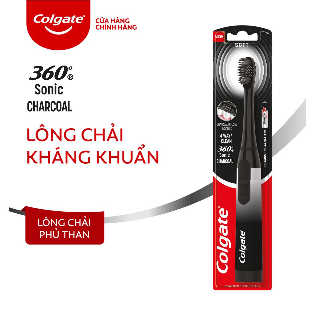 [ 1 Thùng ] 12 Bàn chải điện Colgate Sonic 360 Charcoal với lông chải phủ than kháng khuẩn