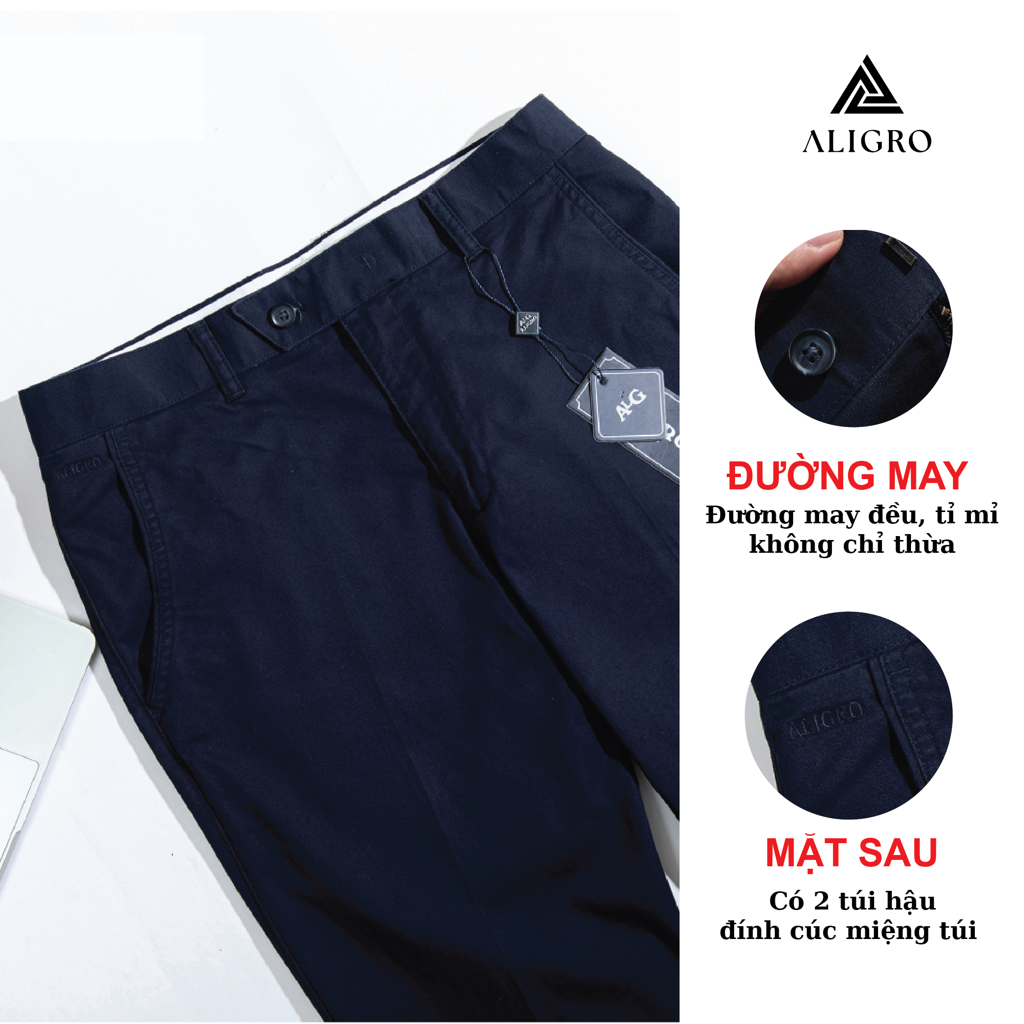 Quần kaki nam Aligro chất liệu mềm, mịn, co giãn màu navy ALGK056