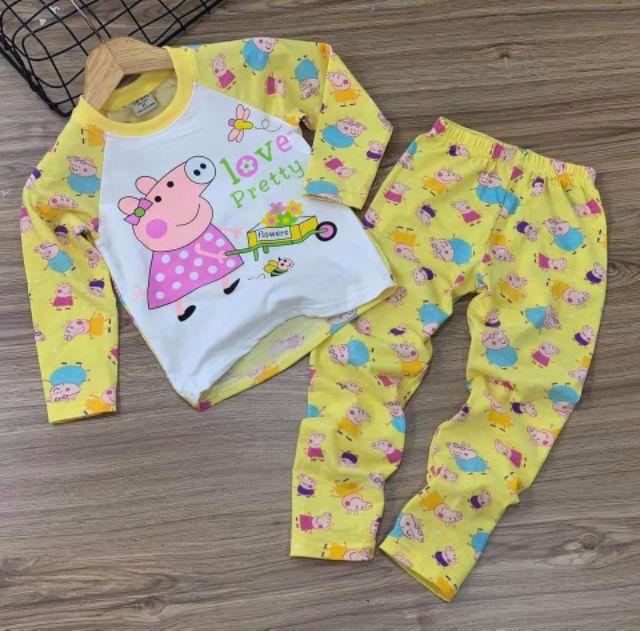 Bộ tay dài bé gái họa tiết xinh xắn