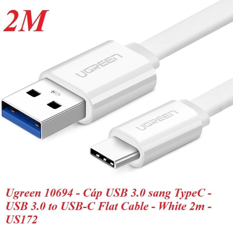 Ugreen UG10694US172TK 2M màu Trắng Cáp USB TypeC sang USB 3.0 cáp dẹt - HÀNG CHÍNH HÃNG