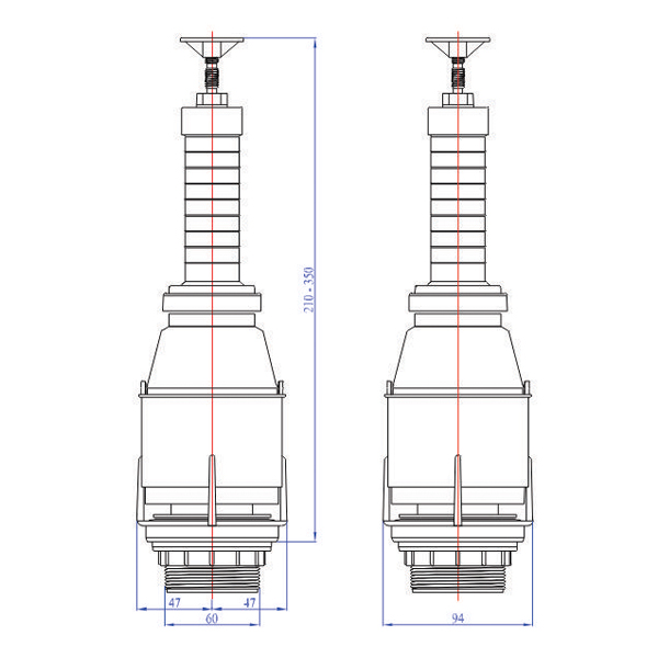 Bộ xả cấp piston - Van xả nước bồn cầu 2 khối 1 nhấn siêu nhẹ HKC-VX04