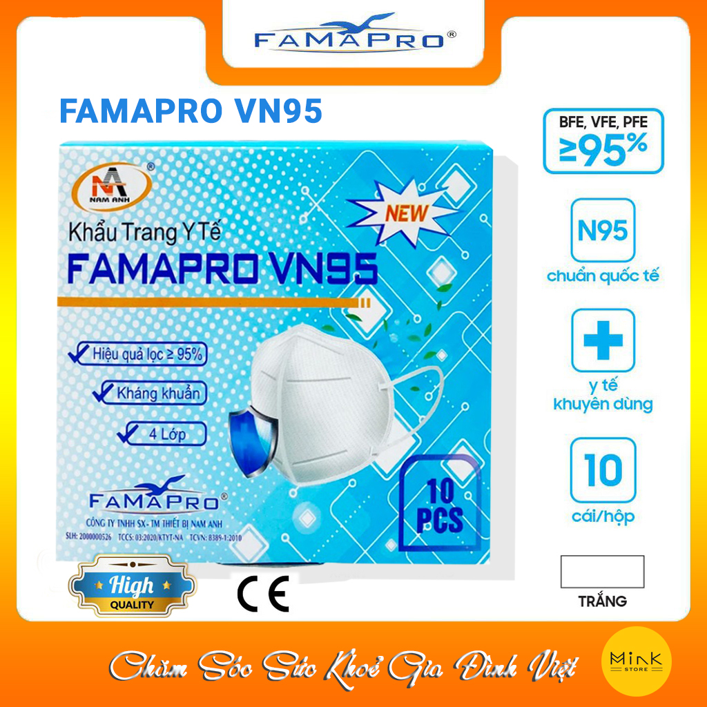 Khẩu trang y tế kháng khuẩn 4 lớp Famapro VN95 màu trắng