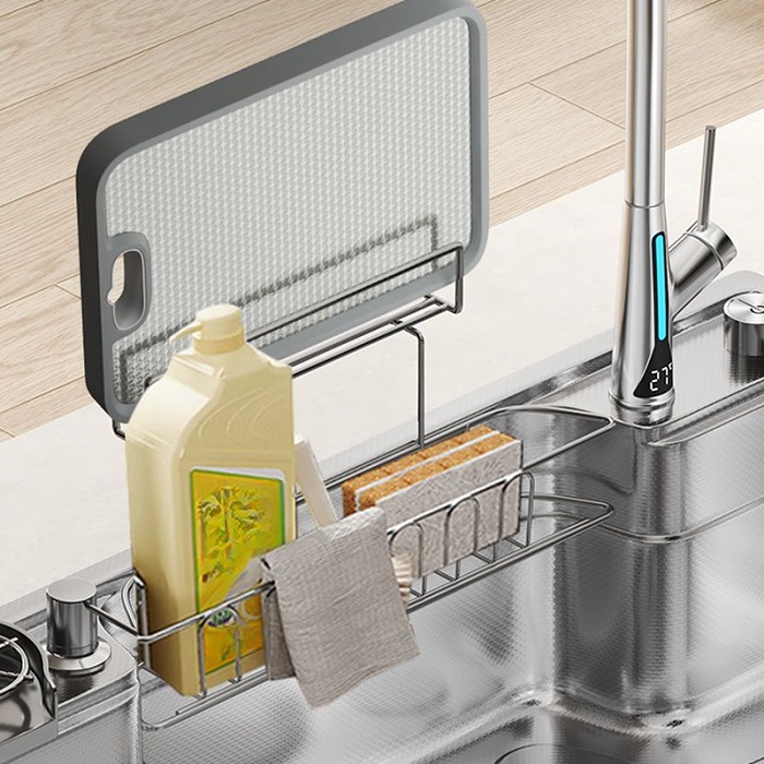Chậu rửa bát 1 hố inox304 có giá cài thớt, vân linen chống xước 78x48cm thành dày 4li, khay inox, thớt inox, thoát nhanh ngăn mùi-Hàng chính hãng