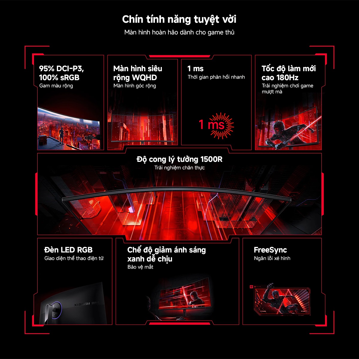 Màn Hình Cong Gaming Xiaomi 2K Curved Gaming Monitor G34i (34inch/180Hz/1ms) - Hàng Chính Hãng