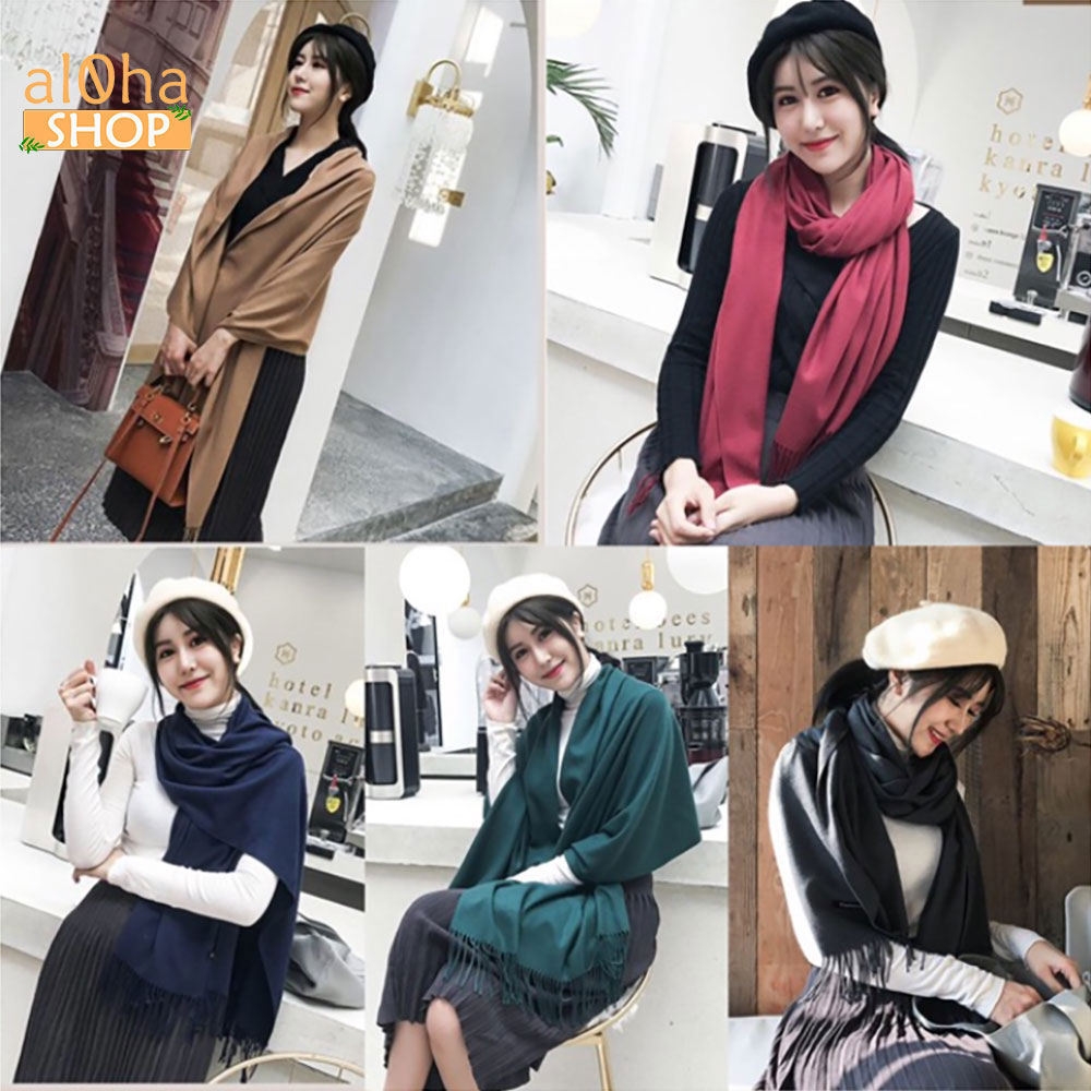 Khăn choàng cổ Cashmere quàng cổ dạ len trơn mềm mịn giữ ấm mùa đông Unisex nam nữ - al0ha Shop