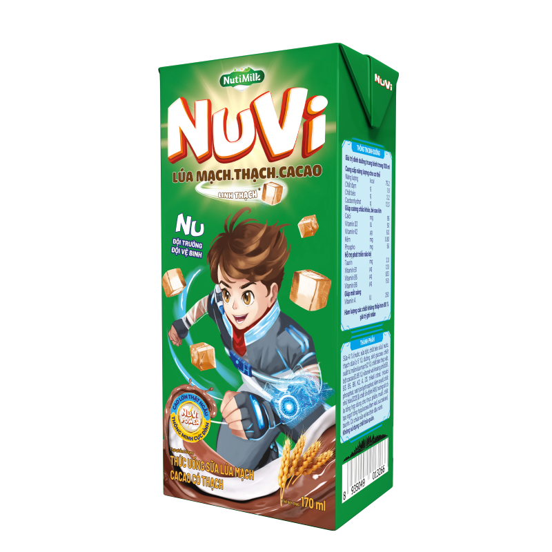 Thùng 48 hộp NuVi Thức uống Sữa Lúa Mạch Cacao có thạch   170ml - Thương Hiệu NUTIFOOD - AZAGO