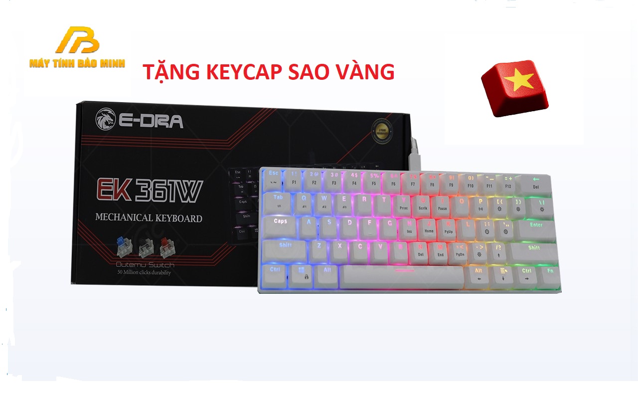 [Tặng Keycap Sao vàng] Bàn Phím Cơ Gaming Bluetooth E-Dra EK361W Màu Trắng - Hàng Chính Hãng