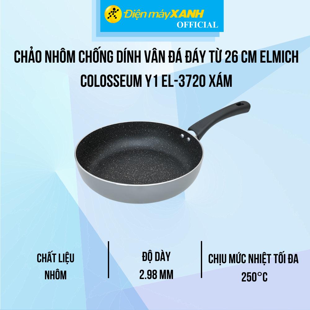 Chảo nhôm chống dính vân đá đáy từ 26 cm Elmich Colosseum Y1 EL-3720 Xám - Hàng Chính Hãng