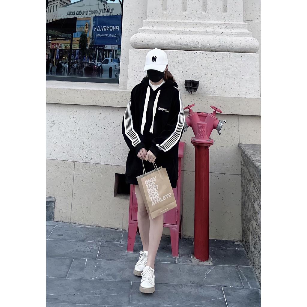 Áo Hoodie Nỉ Nam Nữ Tay Sọc In Chữ NIWNIW Mũ Trùm