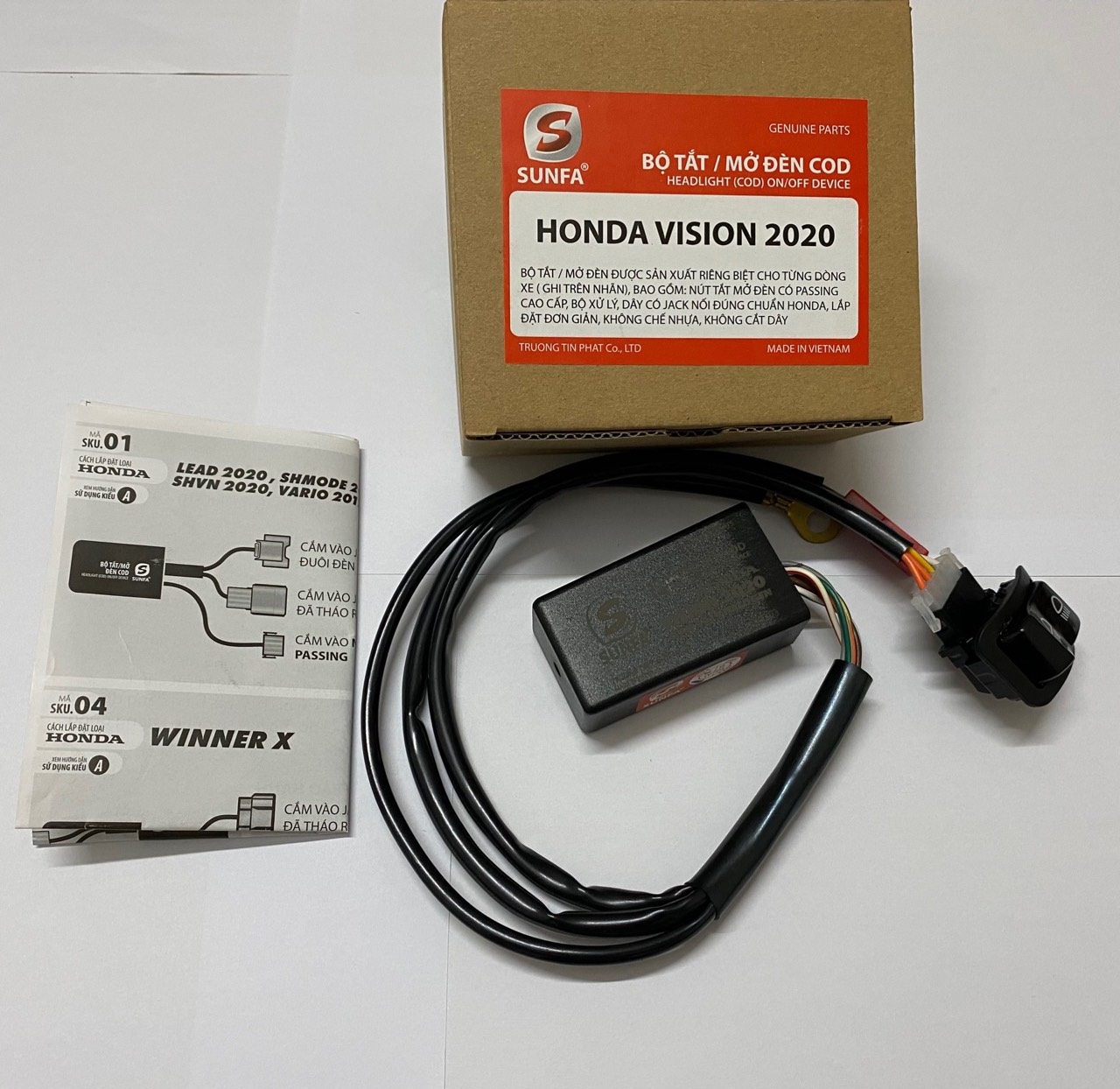Bộ công tắc đèn Sunfa cho Vision 2020 - 2023, Lead 2019 trở về trước (halogen) (090029)