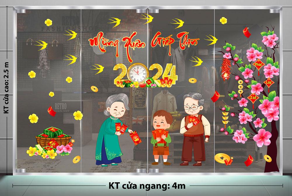 DECAL TRANG TRÍ TẾT 2024 CHO CỬA HÀNG TIỆN LỢI