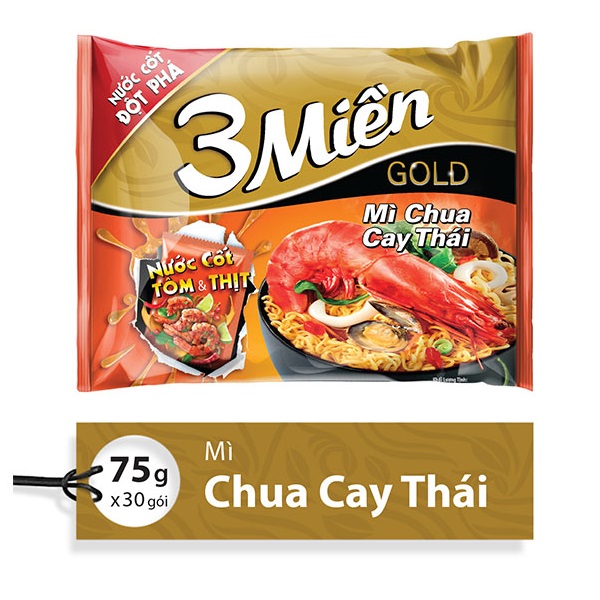 Thùng Mì 3 Miền Gold Chua Cay Thái 30 gói x 75g