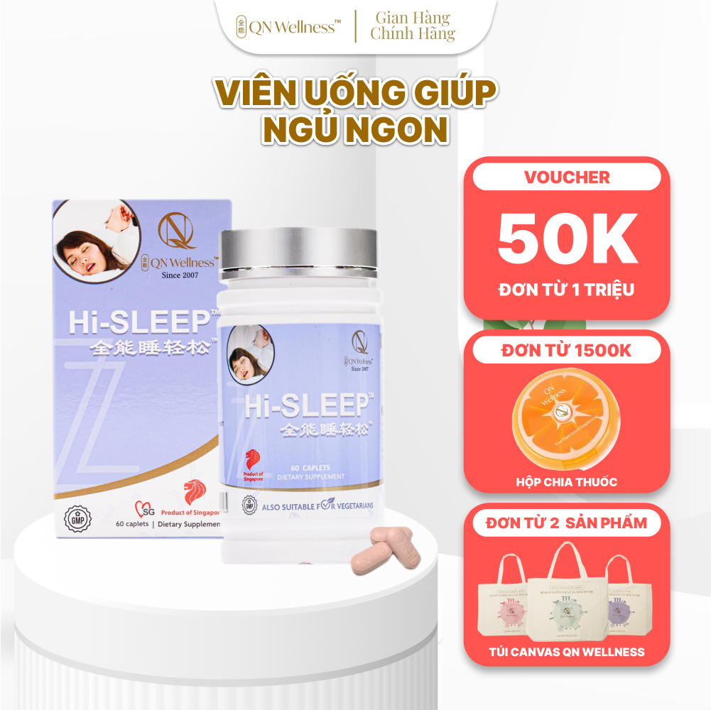 Viên Uống Hi-Sleep QN Wellness Giúp Trẻ Hóa Làn Da, Giải Tỏa Căng Thẳng, Cải Thiện Giấc Ngủ, Nâng Cao Sức Khỏe Thể Chất & Tinh Thần - Hộp 60 Viên