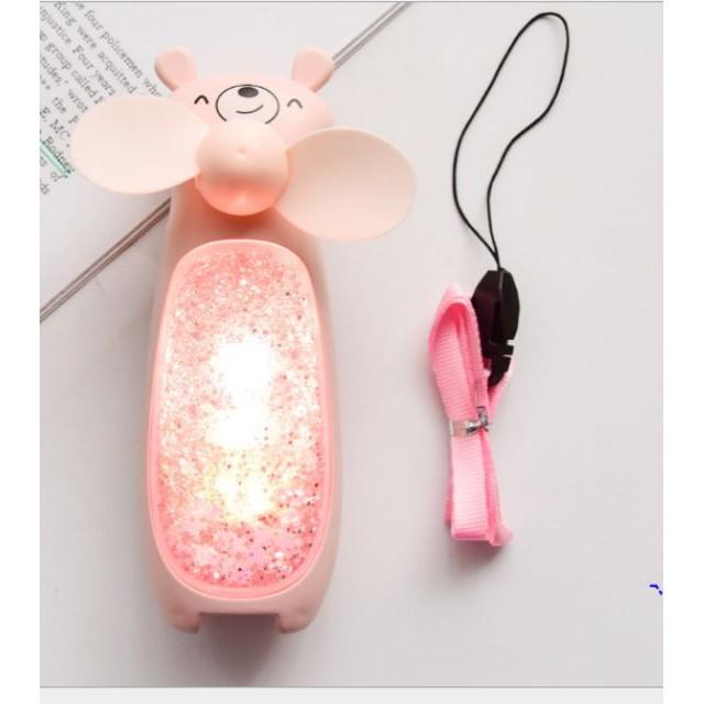 Quạt mini nhũ kim tuyến đèn led siêu xinh pin trâu lovely fan có dây đeo