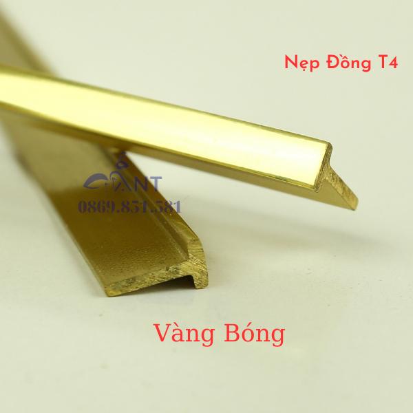 Nẹp Đồng T4 Vàng Bóng, Nẹp đồng chữ T,  Nẹp đồng chống trơn, giá 1m