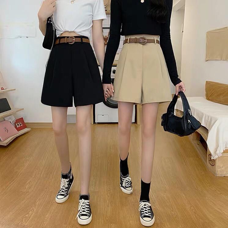 Quần Short Cạp Cao Hai Màu Đen Be và áo Croptop Phong Cách_C30