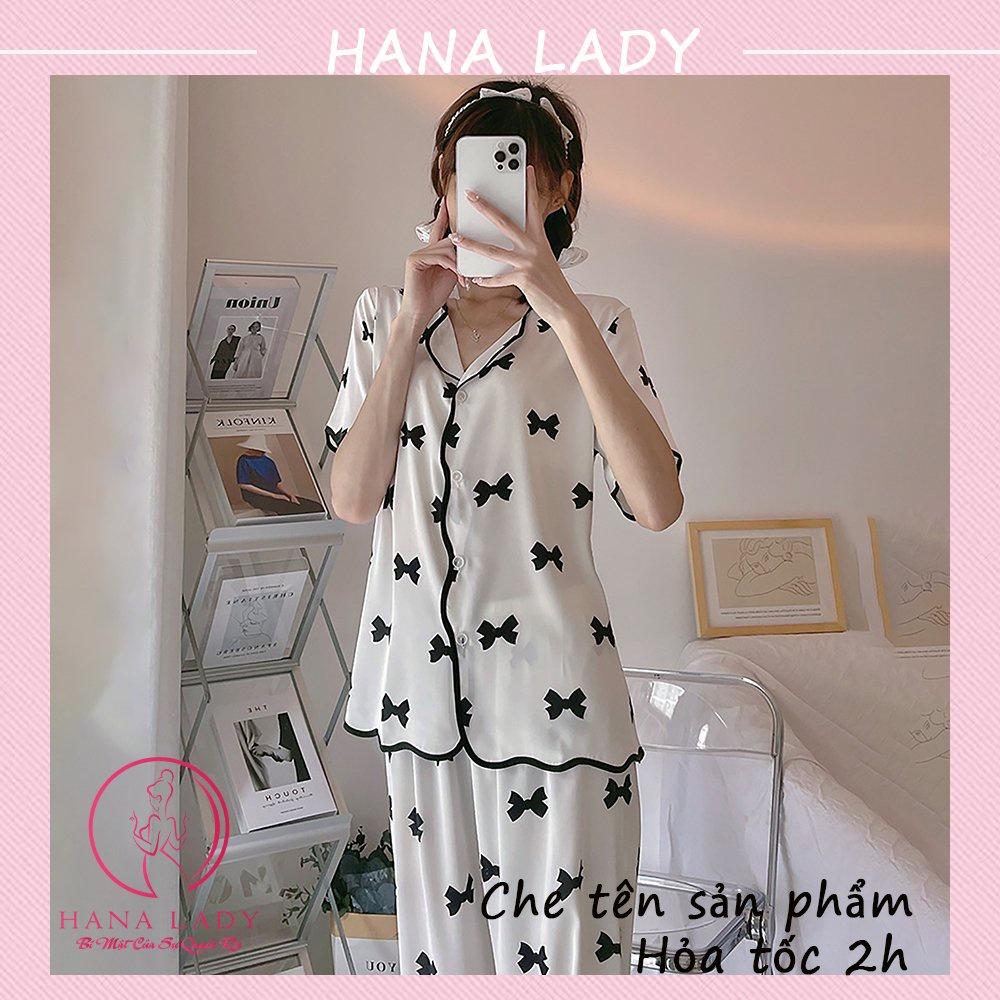 Đồ ngủ pijama lụa - Bộ ngủ mặc nhà tay ngắn họa tiết nơ mềm mại PJ519