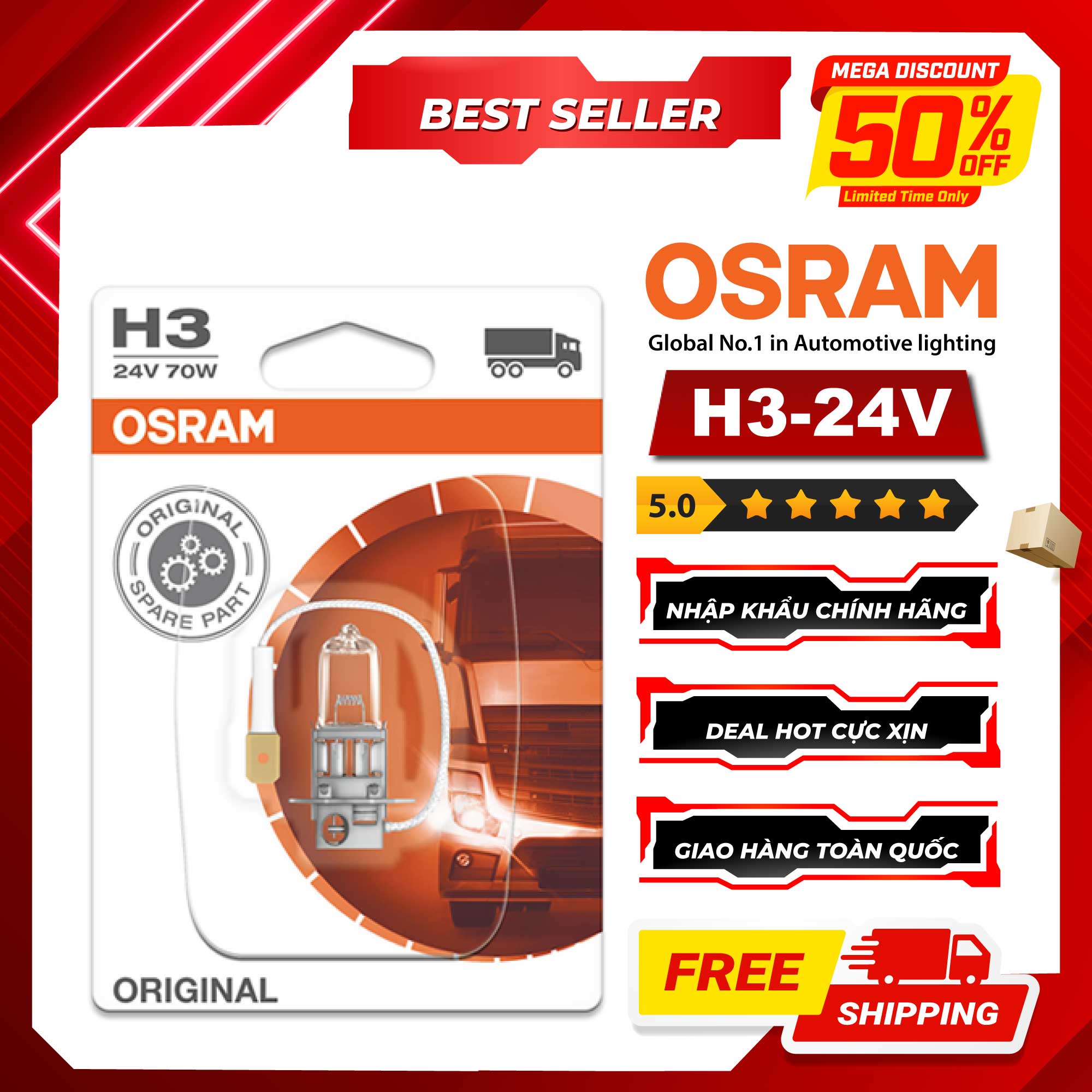 Bóng Đèn Halogen OSRAM Original H3 24V 70W