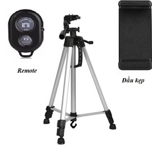 Gậy Tripod 3 chân cho điện thoại và máy ảnh 3366 dài 1m50 cao cấp - Tặng kèm Đầu kẹp điện thoại và Remote Bluetooth