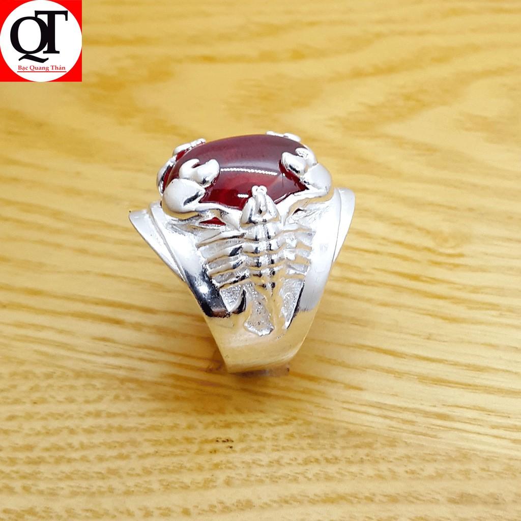 Nhẫn nam bạc vai Bọ Cạp mặt đá hình ovan nhiều màu chất liệu bạc ta đúc trang sức Bạc Quang Thản - QTNA8
