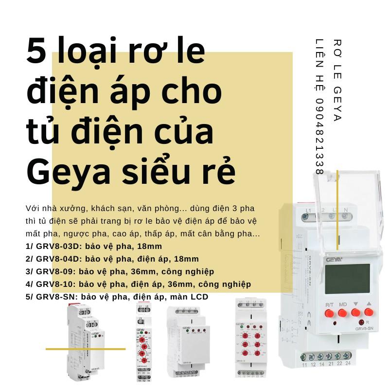 Geya GRV8 rơ le điện áp 3 pha dạng module rẻ nhất (cho tủ điện tổng, tủ ATS, tủ động cơ, bằng tải, tủ nguồn 3 pha...)