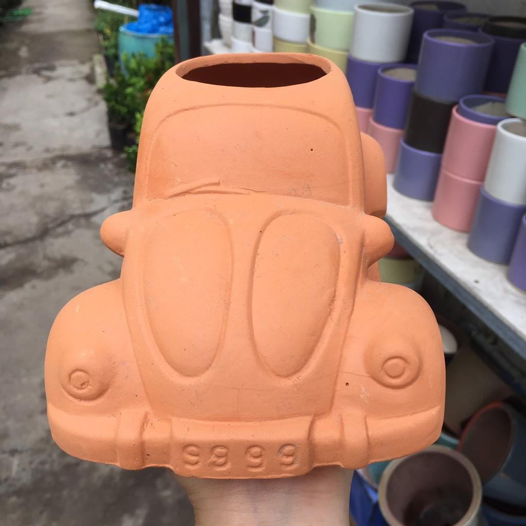 Chậu đất nung hình xe hơi màu nâu đỏ - 25*13*10cm