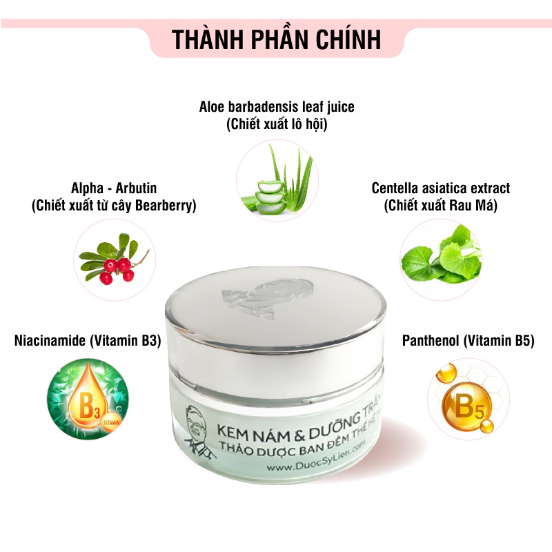 Kem nám & dưỡng trắng thảo dược ban đêm thế hệ mới (12g), mờ nám, mờ vết nhăn, trẻ hóa làn da- Dược Sĩ Liên