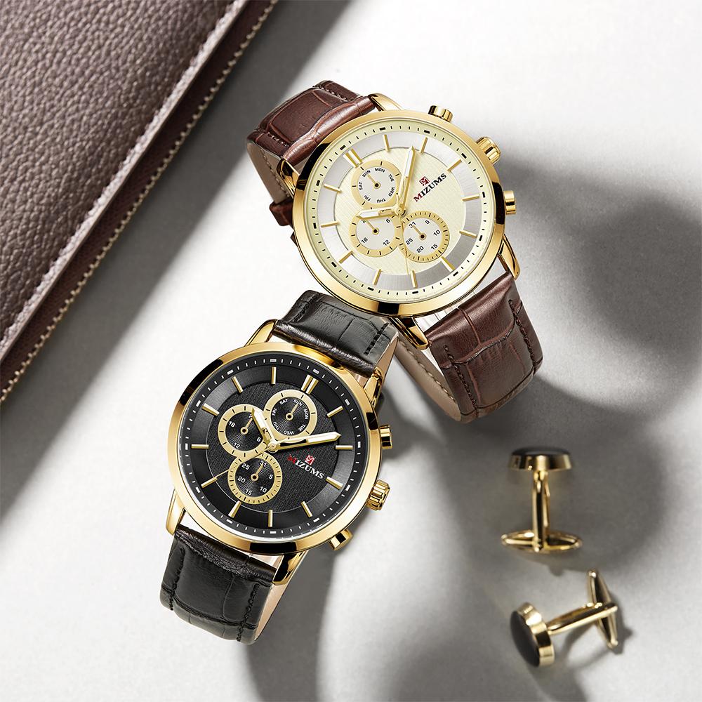 Đồng hồ đeo tay MIZUMS dây đeo bằng da,không thấm nước