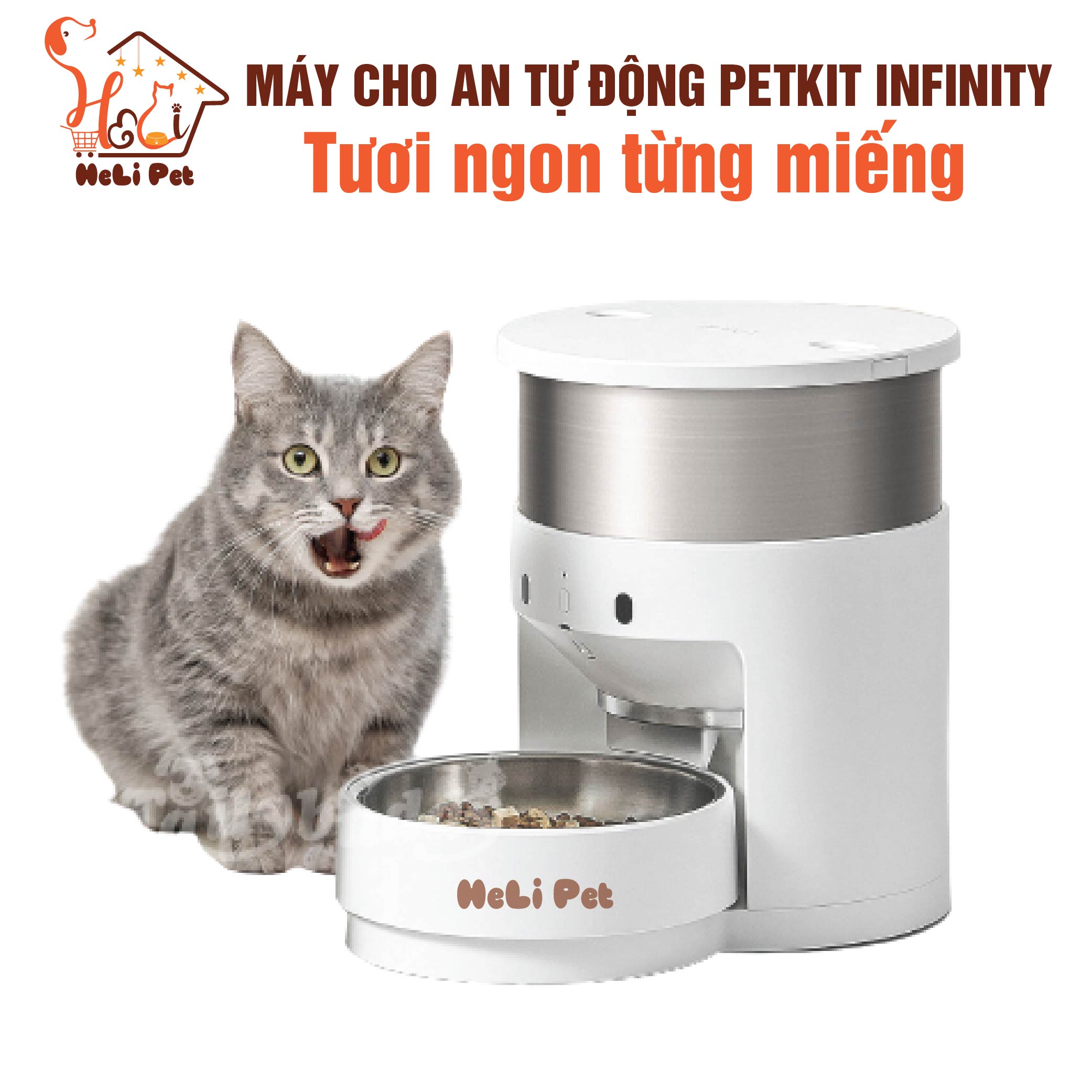 Máy Cho Mèo Ăn Tự Động, Máy Cho Chó Ăn Petkit Infinity - Element 3 Có Tính Năng Thu Âm Giọng Nói- HeLiPet