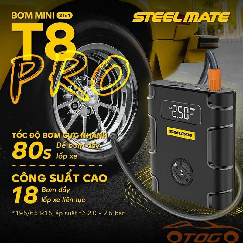 Bơm Điện Tử Mini STEELMATE T8 Pro Chính Hãng , Bơm Mini Kiêm Kích Bình Ô Tô STEELMATE