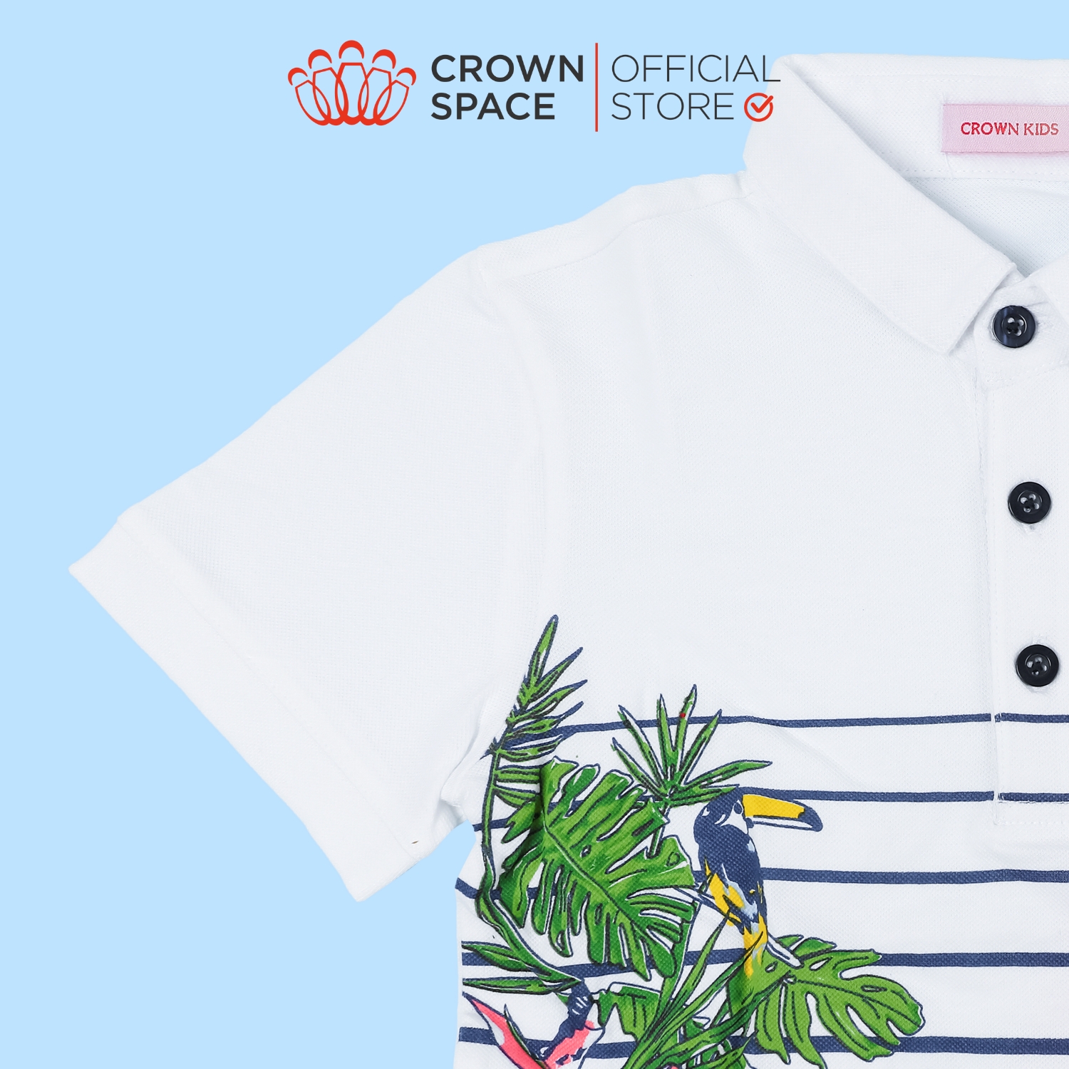 Áo Polo Bé Trai Chính Hãng Crown Kids Fashion CKBS2111101.W TShirt Vải Cotton Thoáng Mát Từ Size 1-8