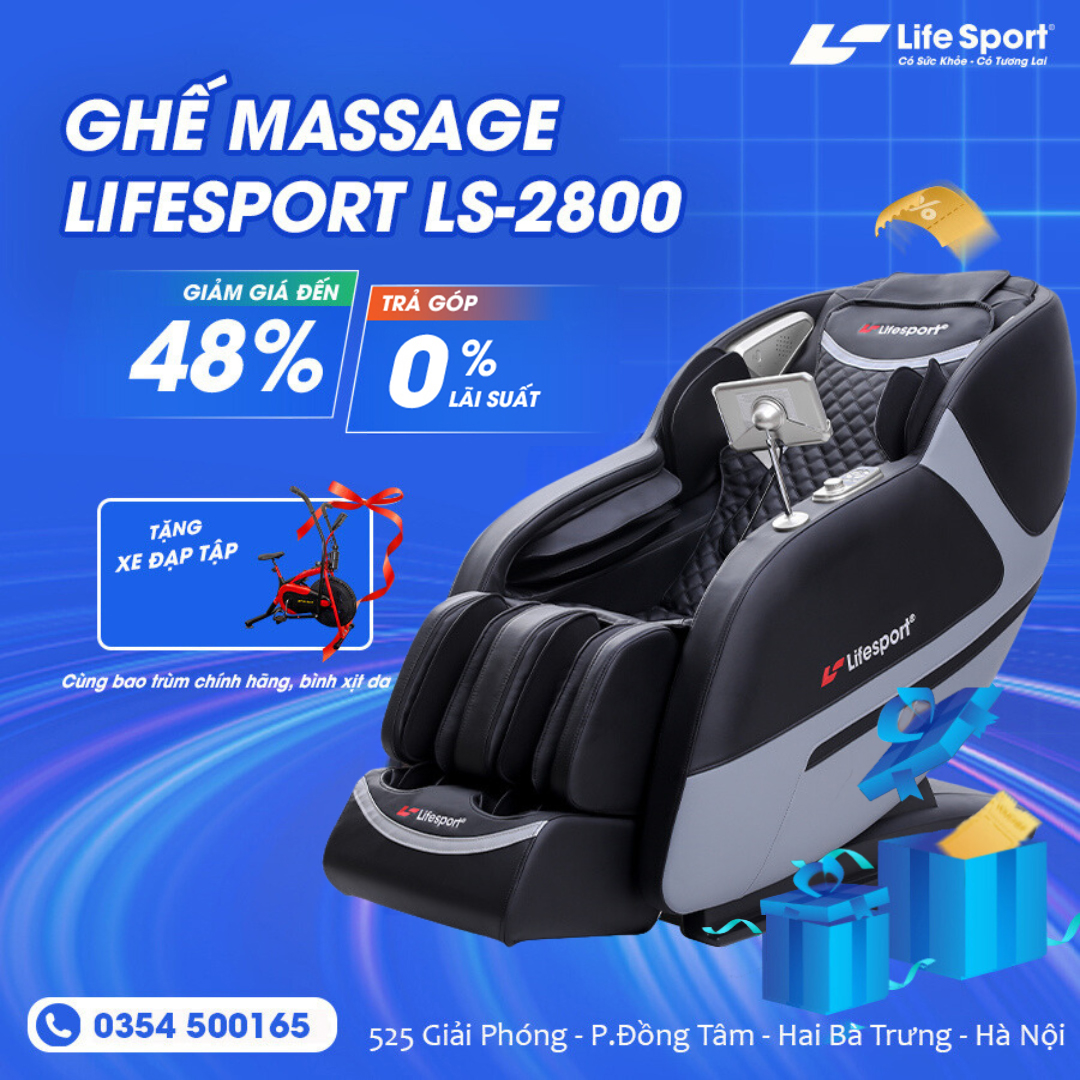 Ghế massage toàn thân Cao Cấp con lăn 4D di chuyển Lifesport LS-2800Plus, dòng ghế điều khiển bằng giọng nói, bảng điều khiển tiếng Việt, đa dạng các bài massage từng vùng riêng biệt, con lăn 4D di chuyển theo chiều dài cơ thể