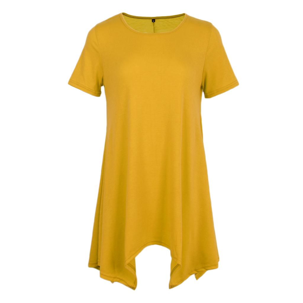 Fashion Womens Short Sleeve Plain Solid Casual Loose Baggy Long Swing Tops Basic T Shirt Mini Dress