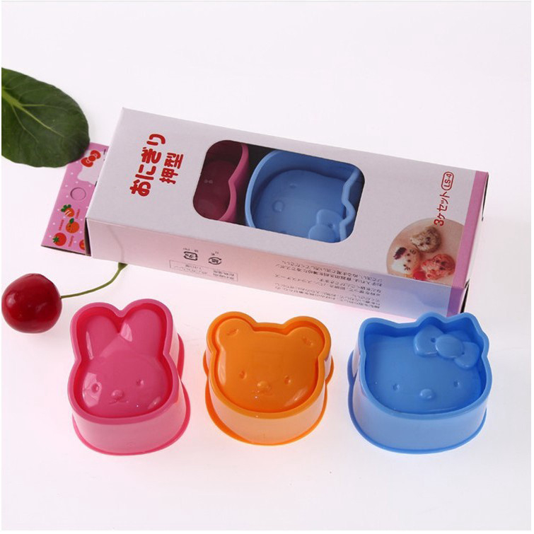 Set 3 Khuôn Tạo Hình Cơm, Làm Cơm, Làm Bánh Hình Gấu, Thỏ, Kitty Cho Bé