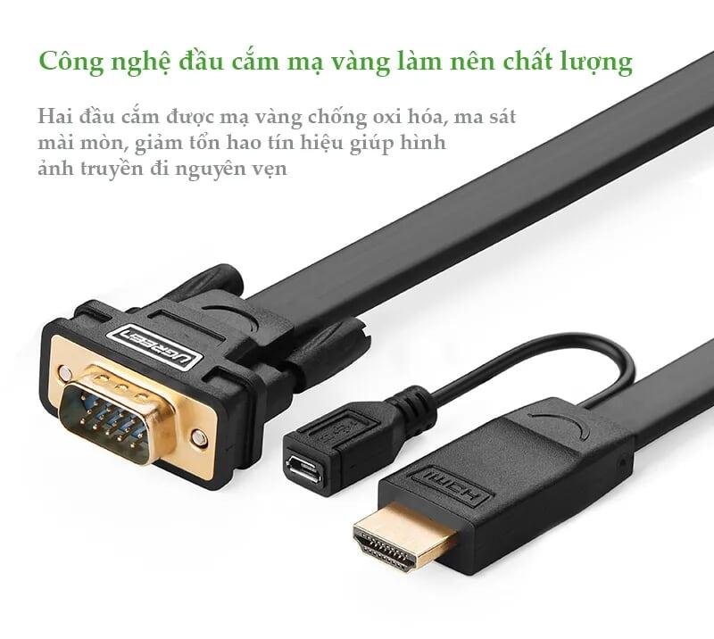 Ugreen UG40267MM101TK 1.5M màu Đen Cáp chuyển đỗi HDMI sang VGA kèm cổng trợ nguồn Micro USB - HÀNG CHÍNH HÃNG