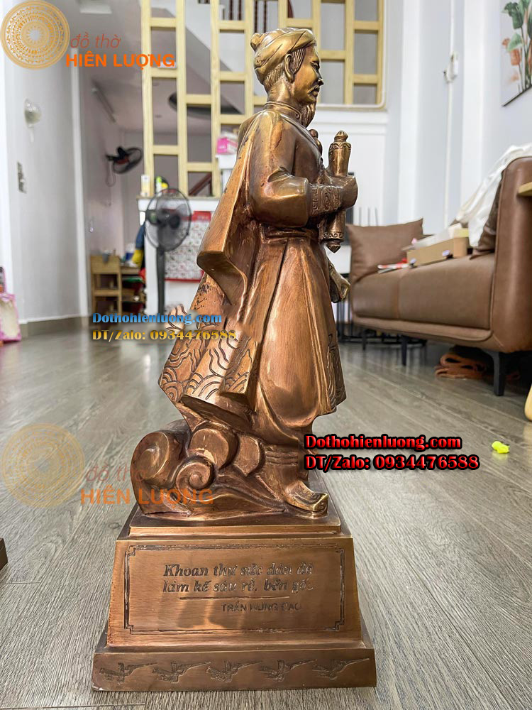 Tượng Trần Hưng Đạo - Trần Quốc Tuấn Bằng Đồng Cao 50cm Màu Nâu - Đồ Thờ Hiên Lượng