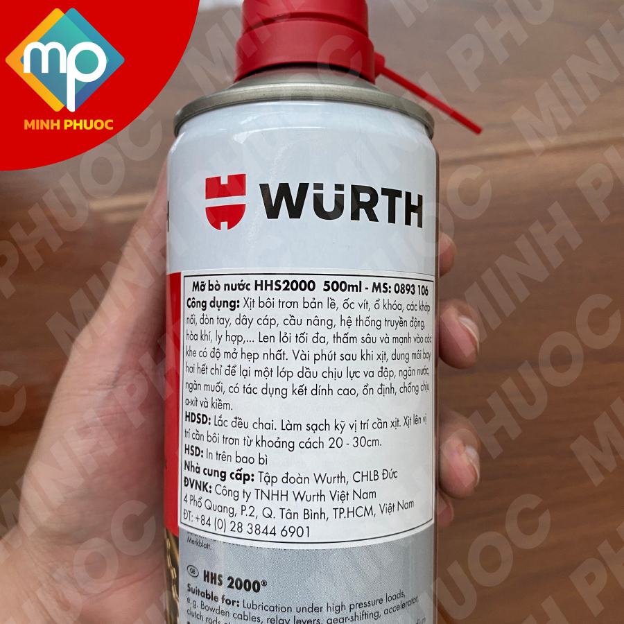 [RẺ SẬP SÀN] Mỡ bò nước dạng xịt HHS 2000 Wurth 0893106 (Chai 500ml)- Nhập khẩu từ Đức