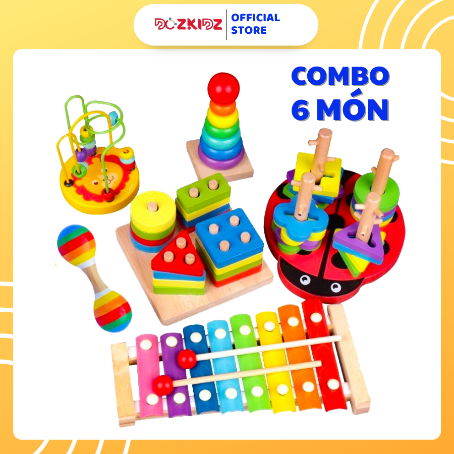 Đồ chơi trí tuệ - Combo 6 món đồ chơi gỗ cho trẻ em từ 1-3 tuổi - DOZKIDZ