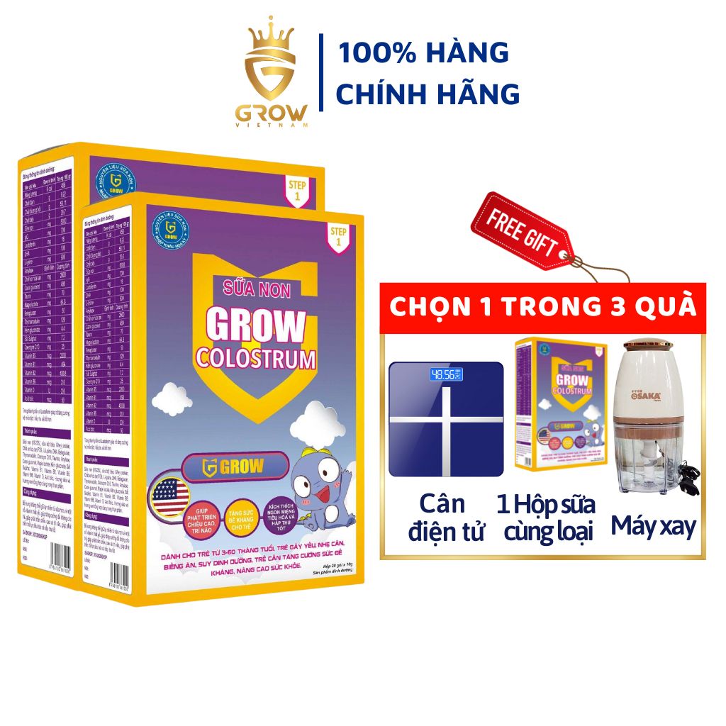 Combo 2 hộp sữa non Grow Colostrum hộp 20 gói x 10g tăng cường đề kháng, bổ sung dưỡng chất cho bé