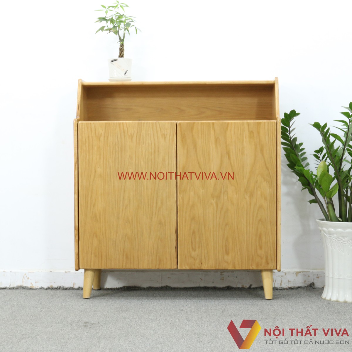 Tủ Đựng Giày Dép Gỗ Tự Nhiên Chân Cao Màu Sồi 4 Tầng Đẹp Giá Rẻ